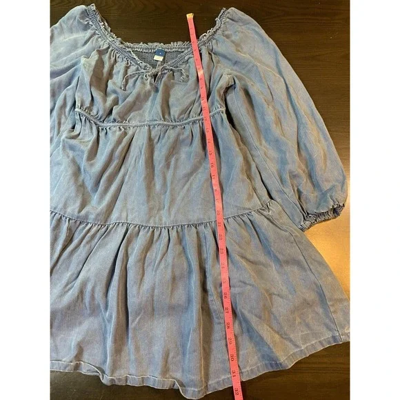 Old Navy Smocked Peasant‎ Dress Small Blue Tiered Swing Western Cottage Boho - Picture 13 of 16
